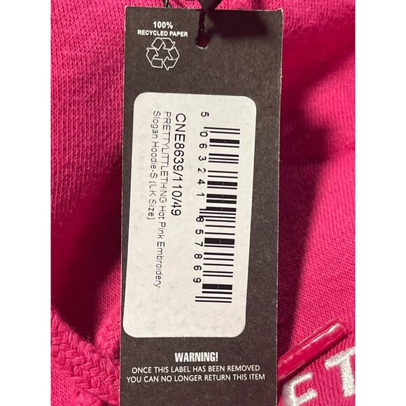PrettyLittleThing Hot Pink Slogoan Hoodie Womens Size Small - Picture 3 of 5